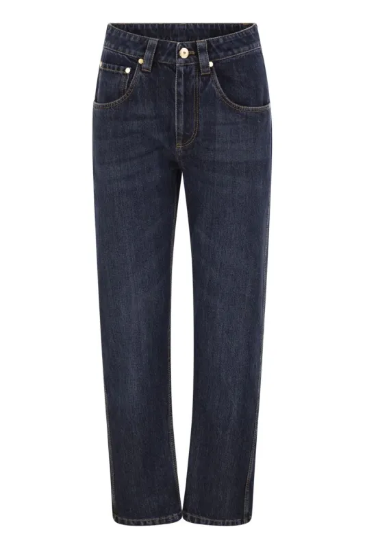 STRAIGHT TROUSERS IN AUTHENTIC DENIM WITH SHINY BARTACK made by Brunello Cucinelli
