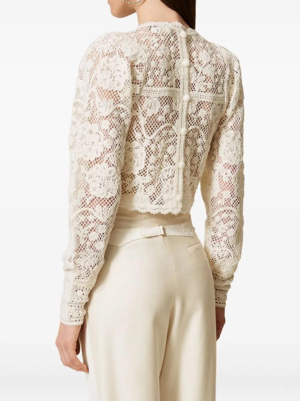 WHITE CROCHET KNIT LONG SLEEVE SWEATER sold by Lord & Taylor product image thumbnail 5