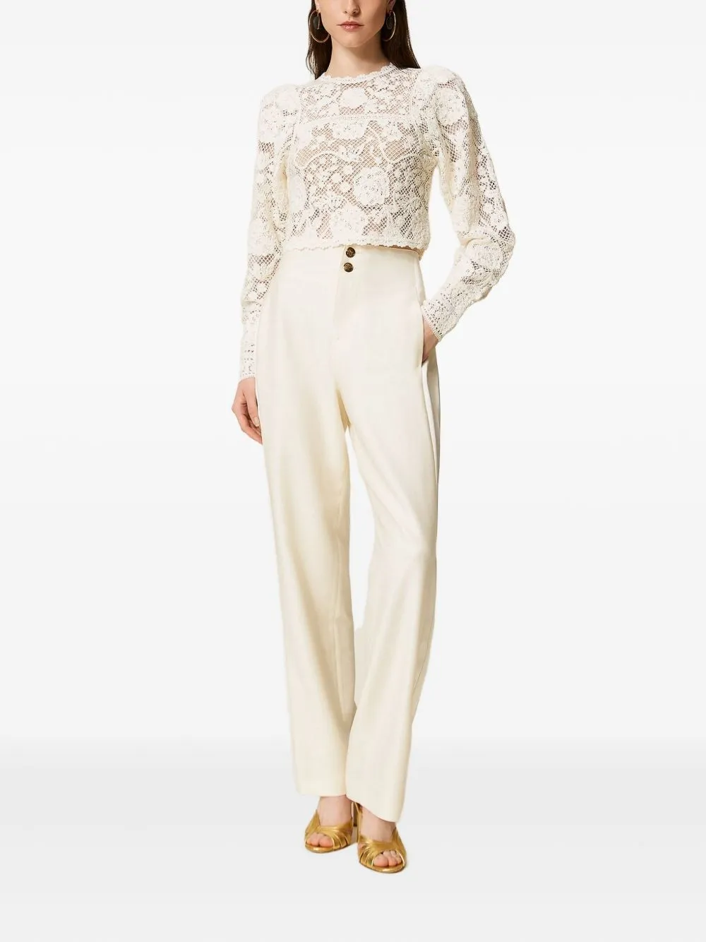 WHITE CROCHET KNIT LONG SLEEVE SWEATER sold by Lord & Taylor product image thumbnail 2