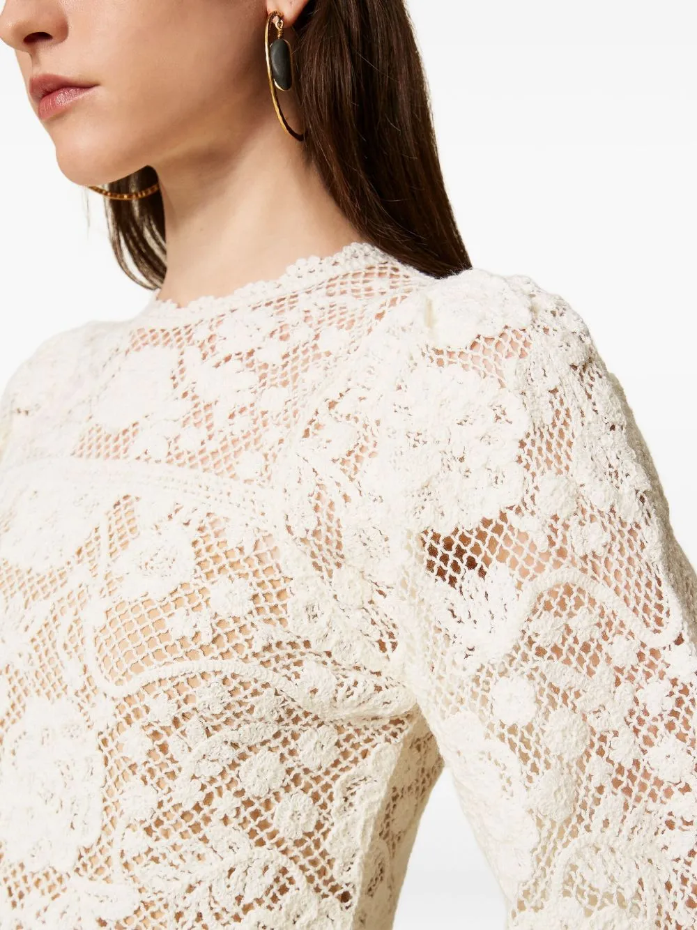 WHITE CROCHET KNIT LONG SLEEVE SWEATER sold by Lord & Taylor product image thumbnail 3