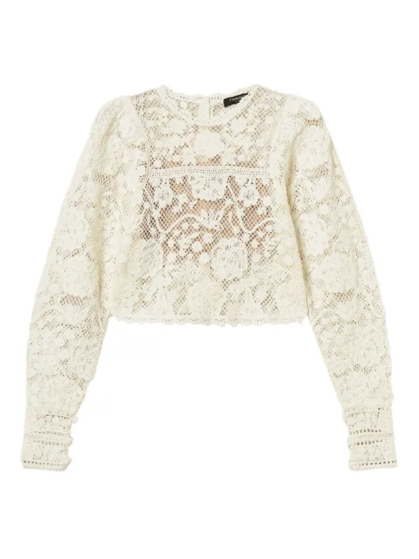 WHITE CROCHET KNIT LONG SLEEVE SWEATER made by Twinset