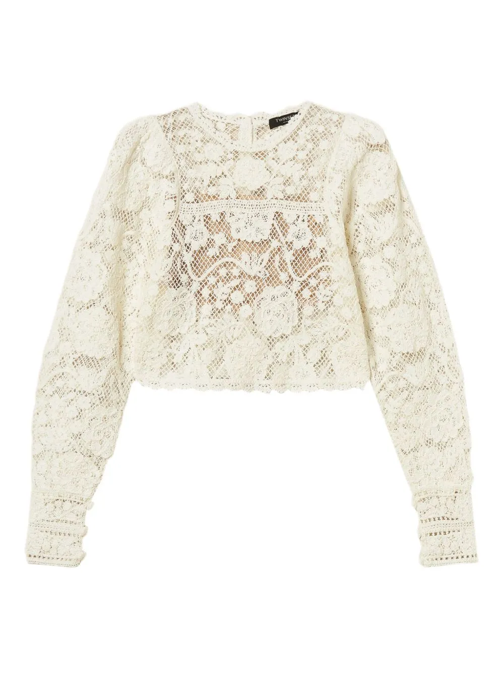 WHITE CROCHET KNIT LONG SLEEVE SWEATER sold by Lord & Taylor