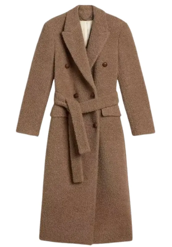 BROWN COTTON DOUBLE-BREASTED BELTED COAT made by Golden Goose