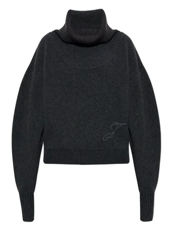 DARK GREY WOOL EMBROIDERED DETAIL SWEATER made by Jacquemus
