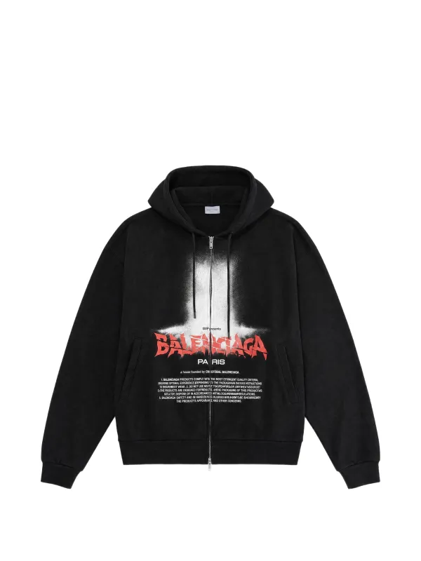 COTTON HOODIE WITH ZIP AND PRINT made by Balenciaga