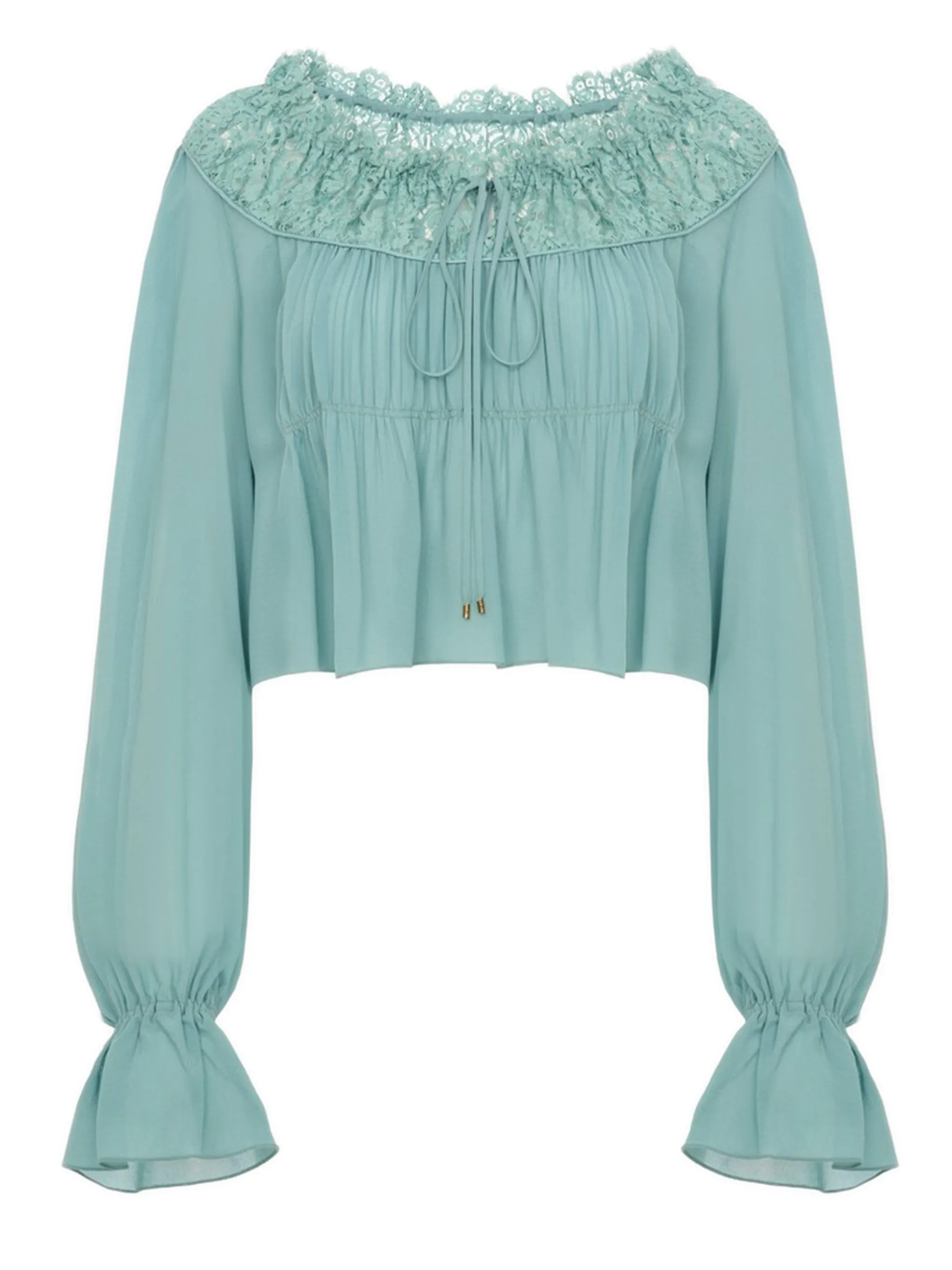 SCOOP-NECK CROPPED TOP IN SILK GEORGETTE & LACE sold by Lord & Taylor