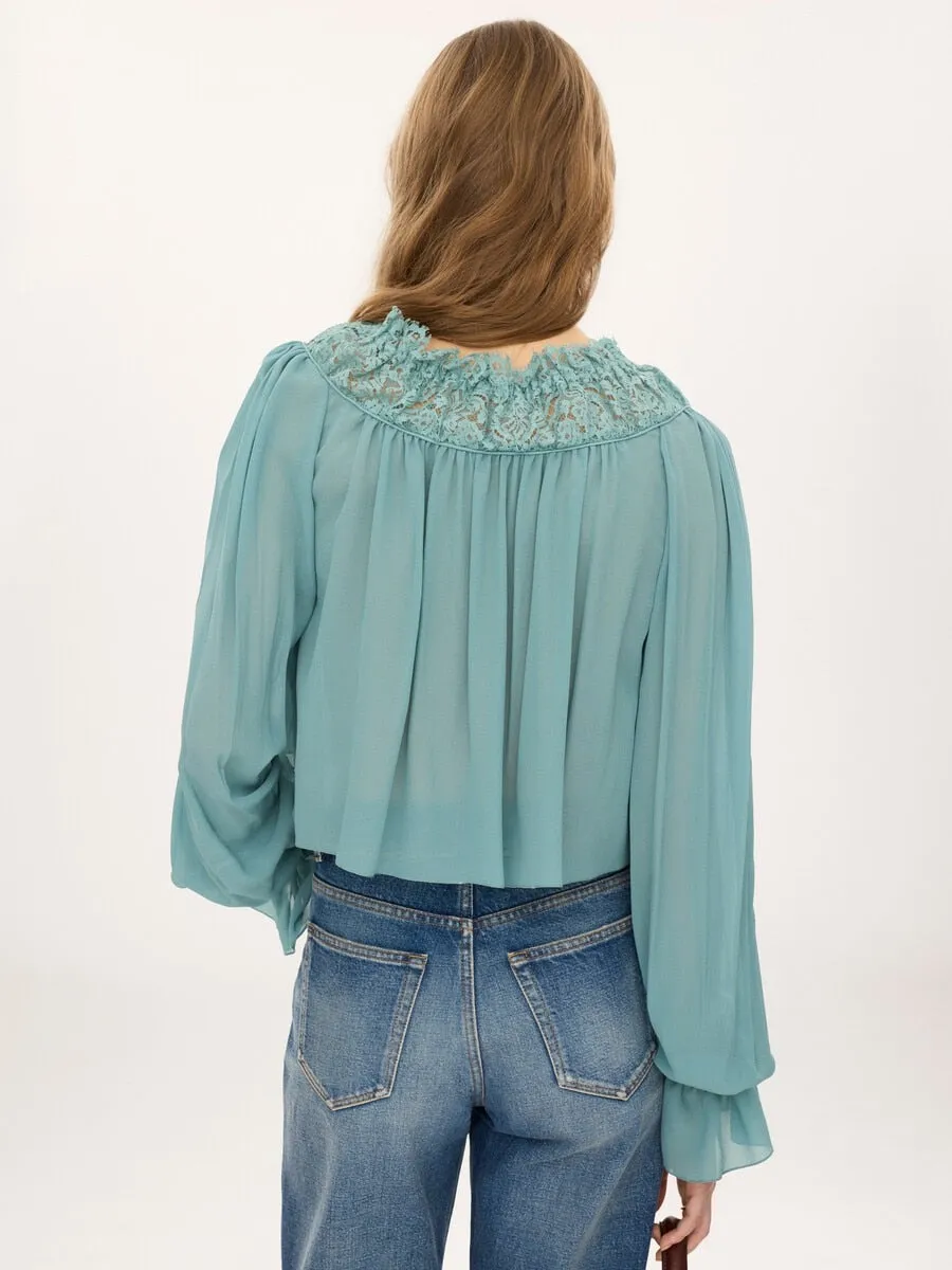 SCOOP-NECK CROPPED TOP IN SILK GEORGETTE & LACE sold by Lord & Taylor product image thumbnail 5