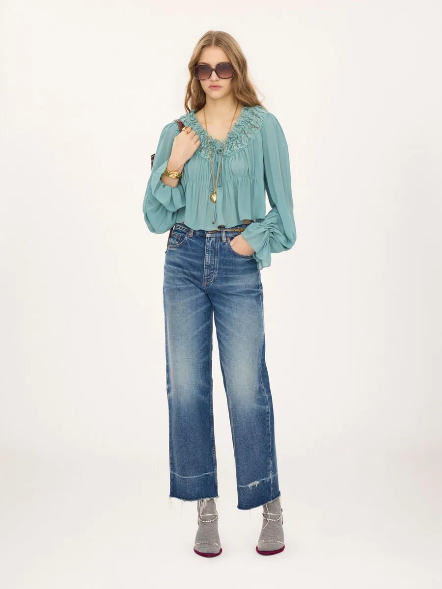 SCOOP-NECK CROPPED TOP IN SILK GEORGETTE & LACE sold by Lord & Taylor product image thumbnail 2