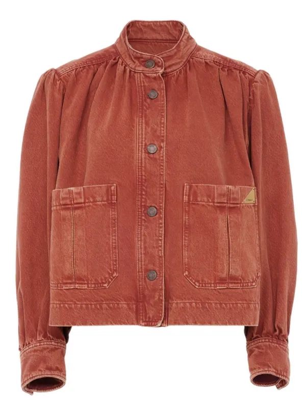 HIGH-NECKED DENIM JACKET WITH RUFFLES made by Chloe