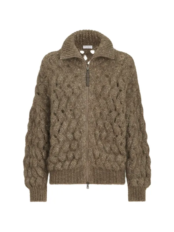 DAZZLING ZIGZAG CABLES CARDIGAN IN MOHAIR AND WOOL made by Brunello Cucinelli