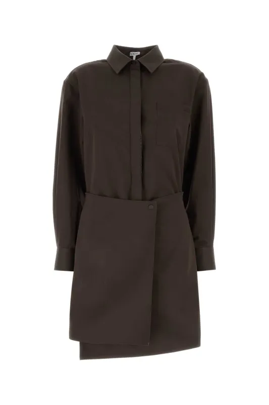 CHOCOLATE GABARDINE MINI DRESS made by Loewe