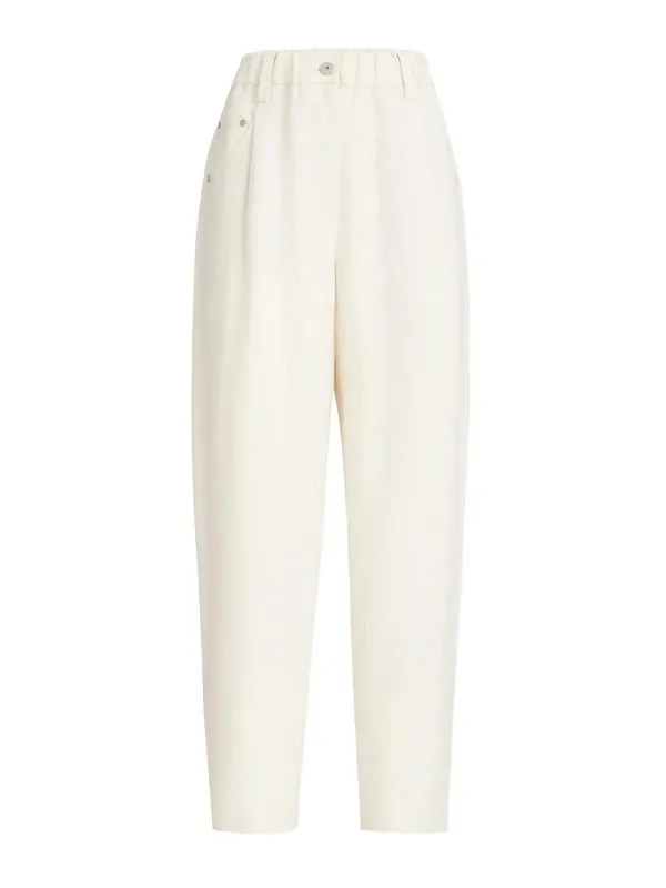 CREAM VISCOSE LINEN PANTS made by Brunello Cucinelli
