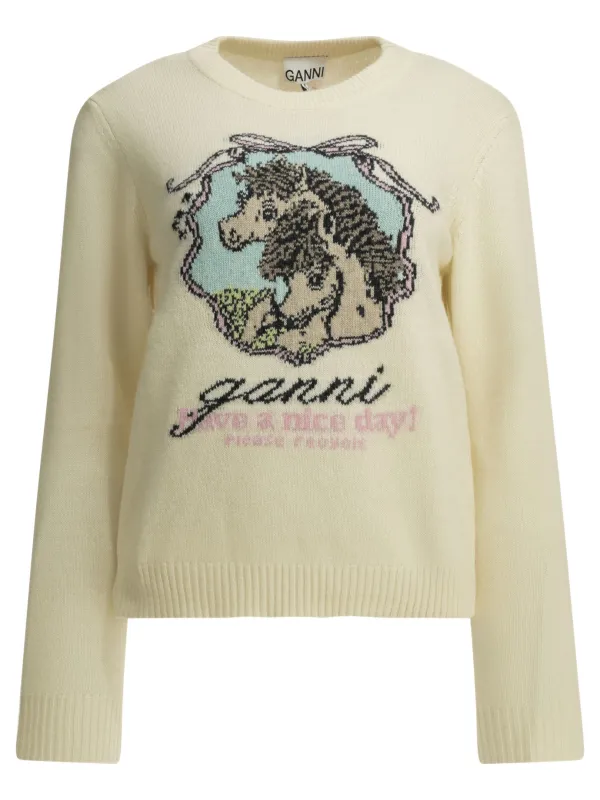 "HORSES" CREW-NECK SWEATER made by Ganni