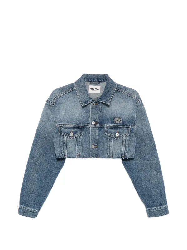 LOGO-EMBROIDERED CROPPED DENIM JACKET made by Miu Miu