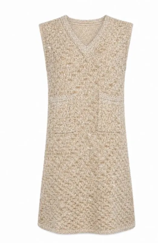 BEIGE BOUCLÉ V-NECK DRESSES made by Fabiana Filippi