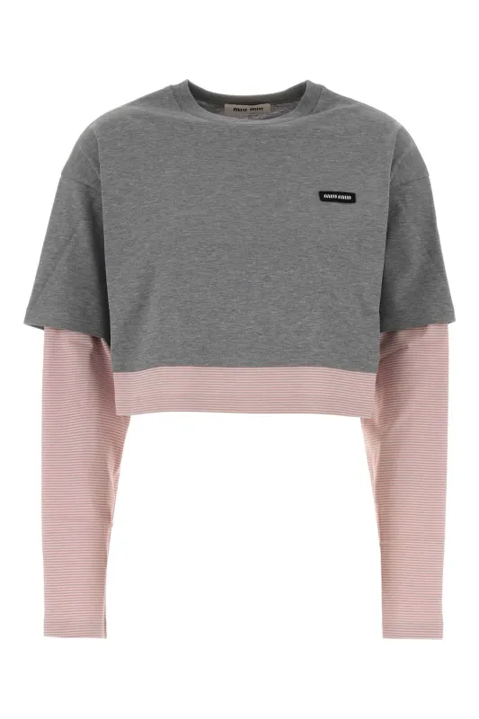 GREY COTTON T-SHIRT made by Miu Miu