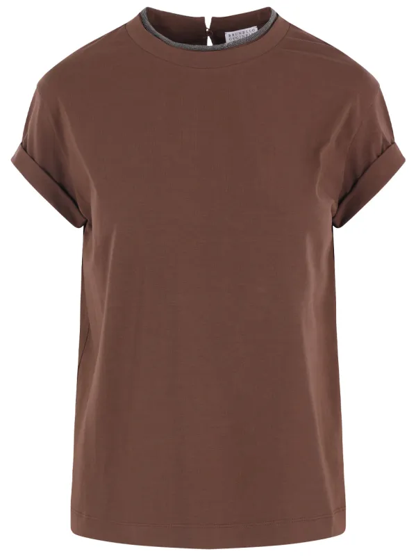 STRETCH COTTON JERSEY T-SHIRT WITH PRECIOUS FAUX LAYERING made by Brunello Cucinelli