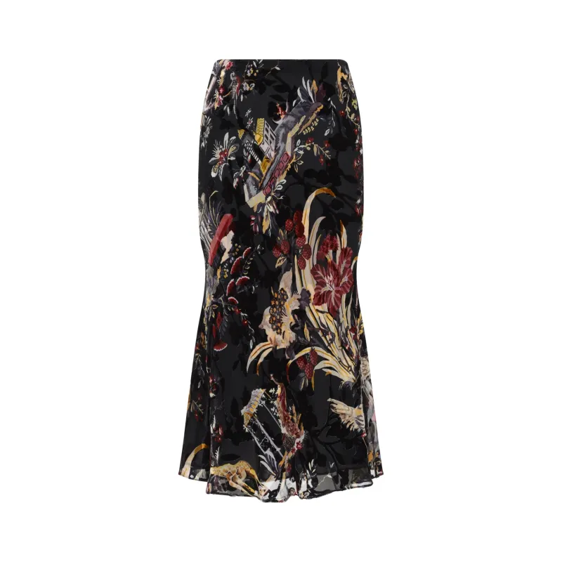 MULTICOLOR BLACK MIDI SKIRT made by Etro