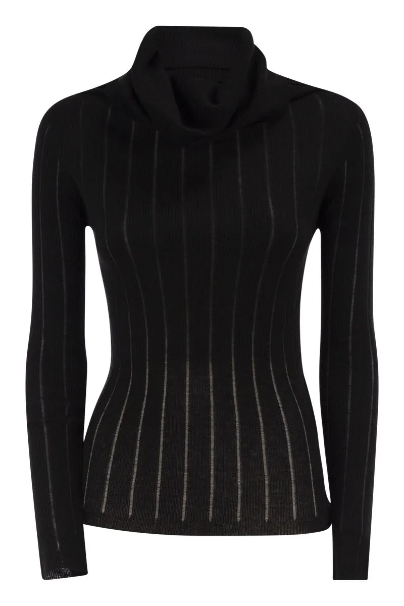 MSTBADESSE – FITTED SILK AND WOOL RIBBED TURTLENECK sold by Lord & Taylor
