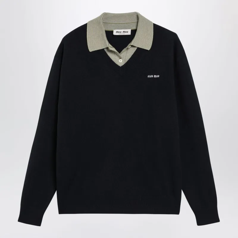 BLUE WOOL AND CASHMERE SWEATER WITH COLLAR made by Miu Miu
