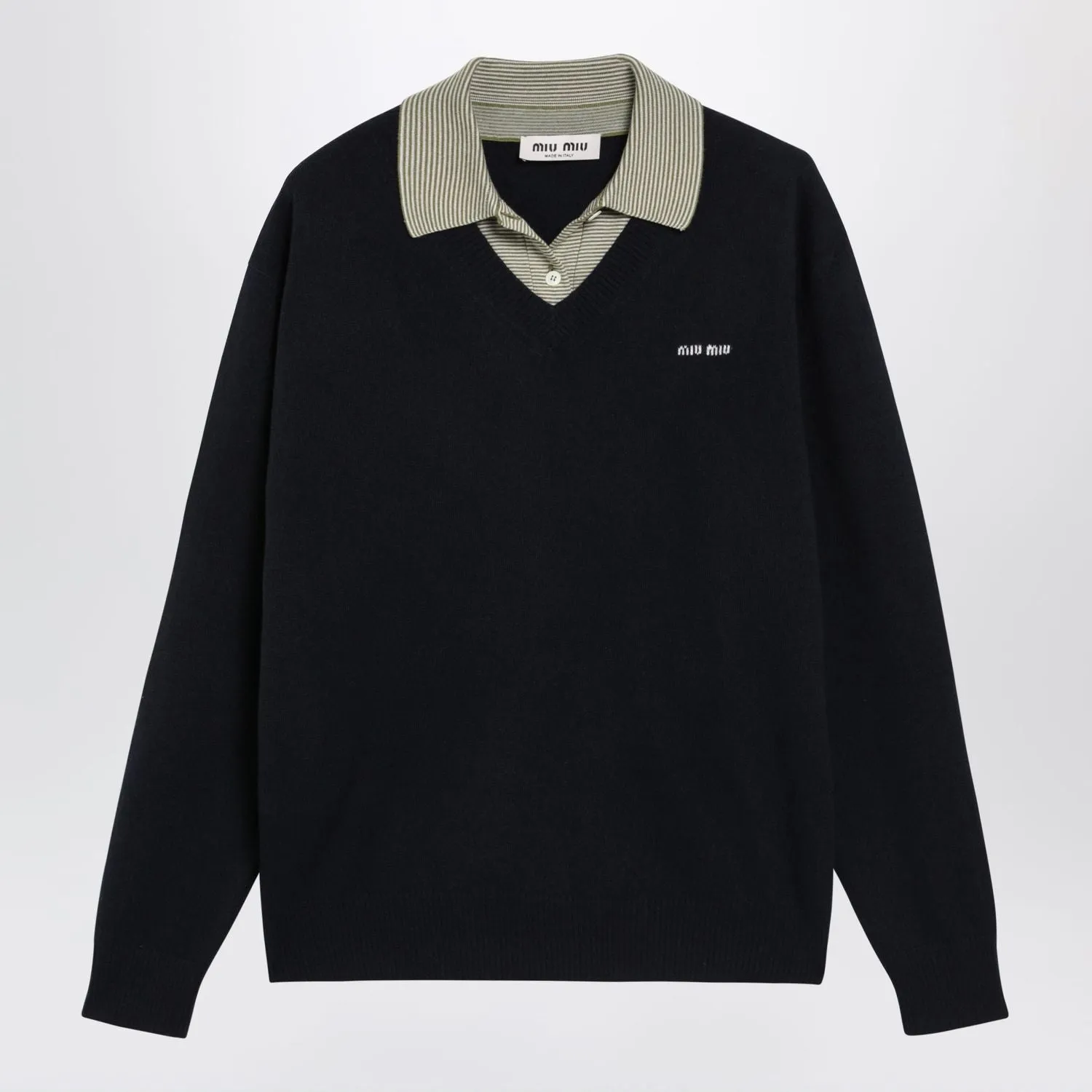 BLUE WOOL AND CASHMERE SWEATER WITH COLLAR sold by Lord & Taylor