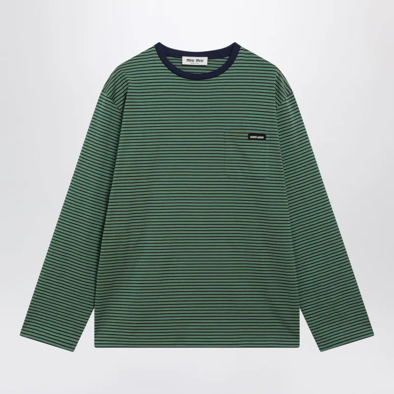 STRIPED EMBROIDERED T-SHIRT made by Miu Miu