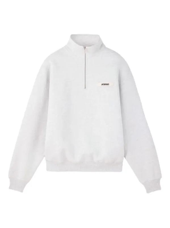 LIGHT GREY ZIPNECK SWEATSHIRT WITH GROS GRAIN LOGO made by Jacquemus