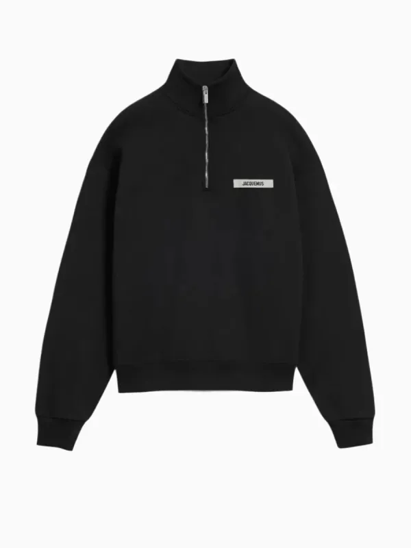 BLACK ZIPNECK SWEATSHIRT WITH GROS GRAIN LOGO made by Jacquemus