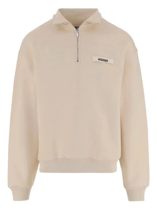 BEIGE HALFZIP SWEATSHIRT WITH GROSGRAIN LOGO made by Jacquemus