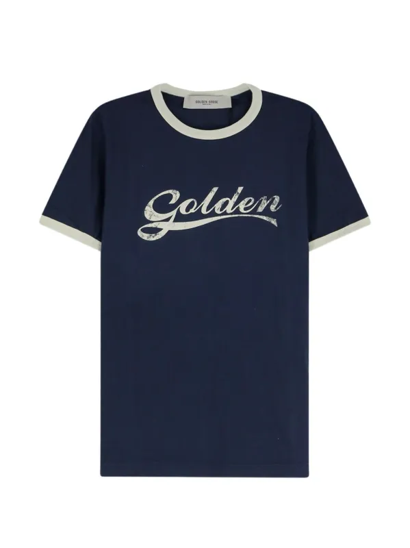 COTTON TSHIRT WITH VINTAGE LOGO PRINT IN BLUE/WHITE made by Golden Goose