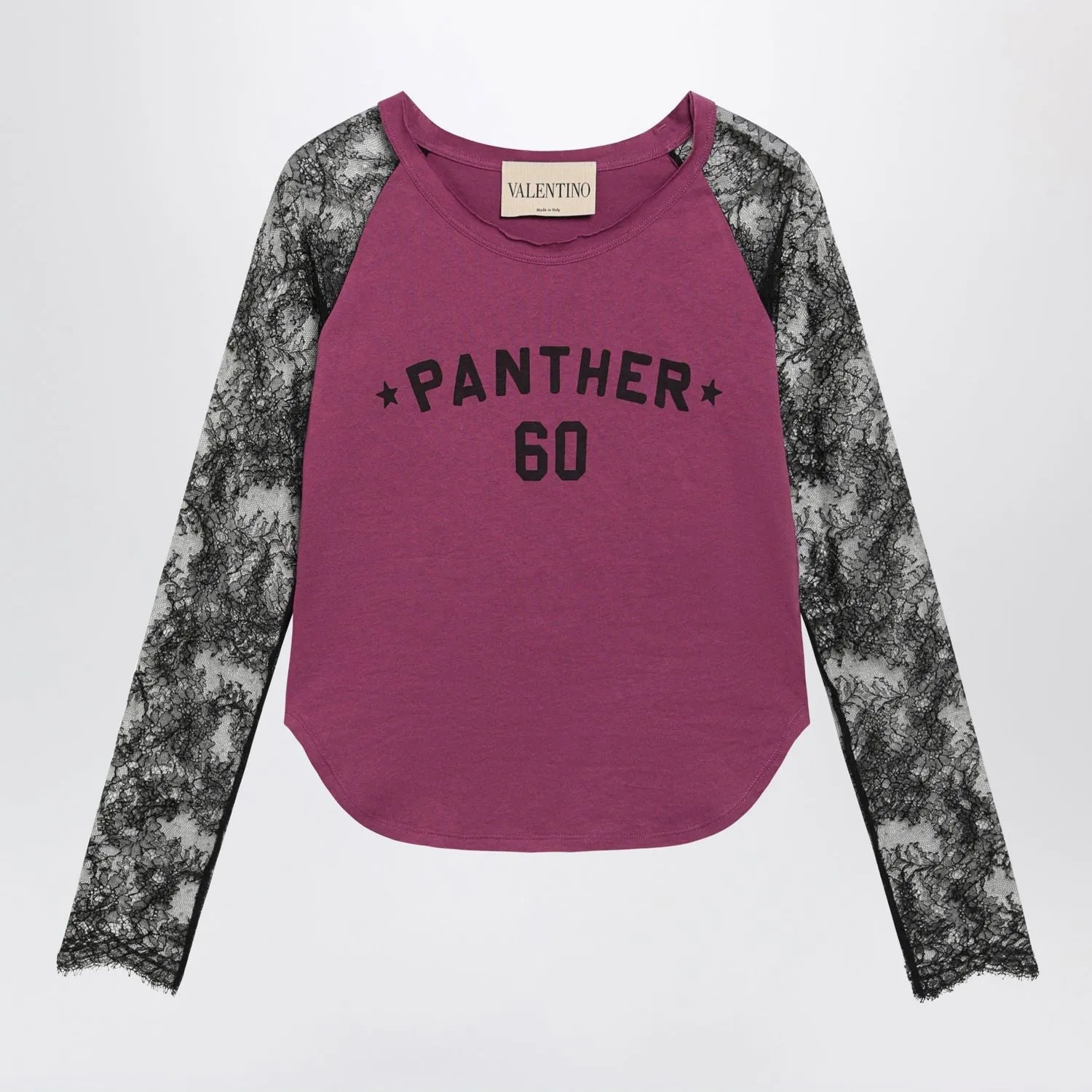 CYCLAMEN PANTHER 60 TSHIRT WITH BLACK LACE SLEEVES sold by Lord & Taylor