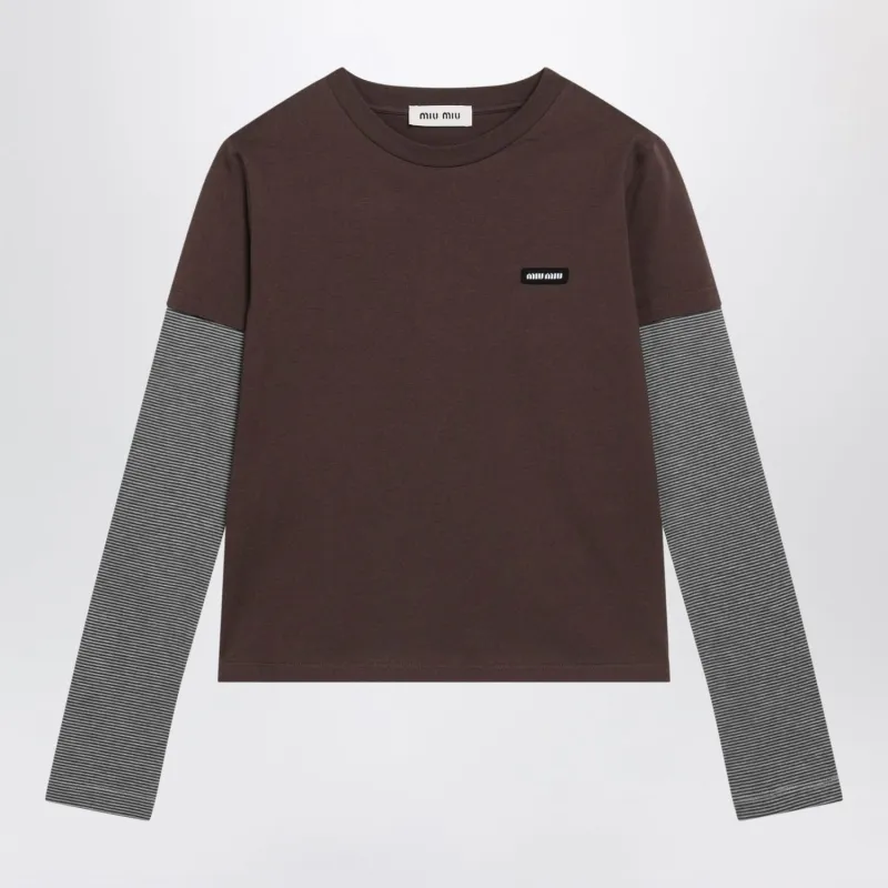 COCOA/ANTHRACITE COTTON JERSEY TSHIRT made by Miu Miu