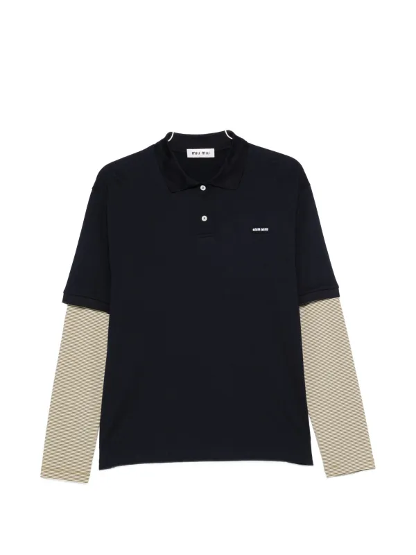 LAYERED-SLEEVE STRIPED POLO SHIRT made by Miu Miu