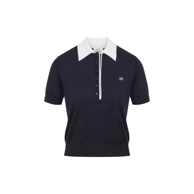 NAVY WHITE POLO SWEATRER made by Celine