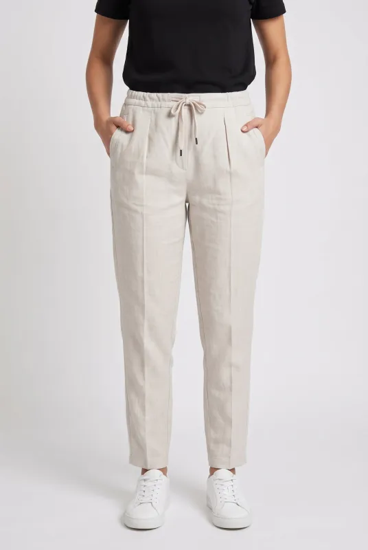 BRUNELLO CUCINELLI WOMEN'S LIGHT BEIGE LINEN BLEND TROUSERS made by Brunello Cucinelli