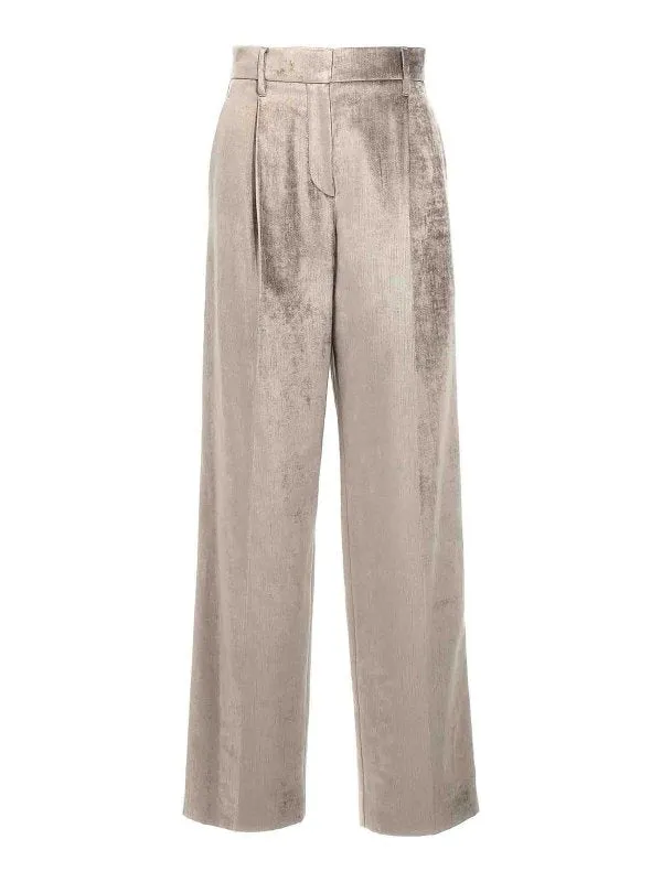 BRUNELLO CUCINELLI WOMEN'S LIGHT BEIGE WIDE LEG TROUSERS made by Brunello Cucinelli