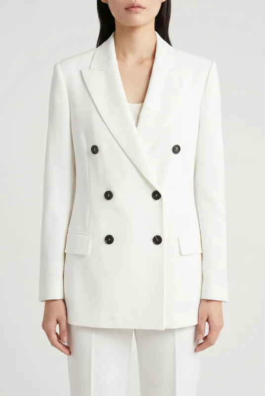 BRUNELLO CUCINELLI WOMEN'S WHITE DOUBLE BREASTED JACKET made by Brunello Cucinelli