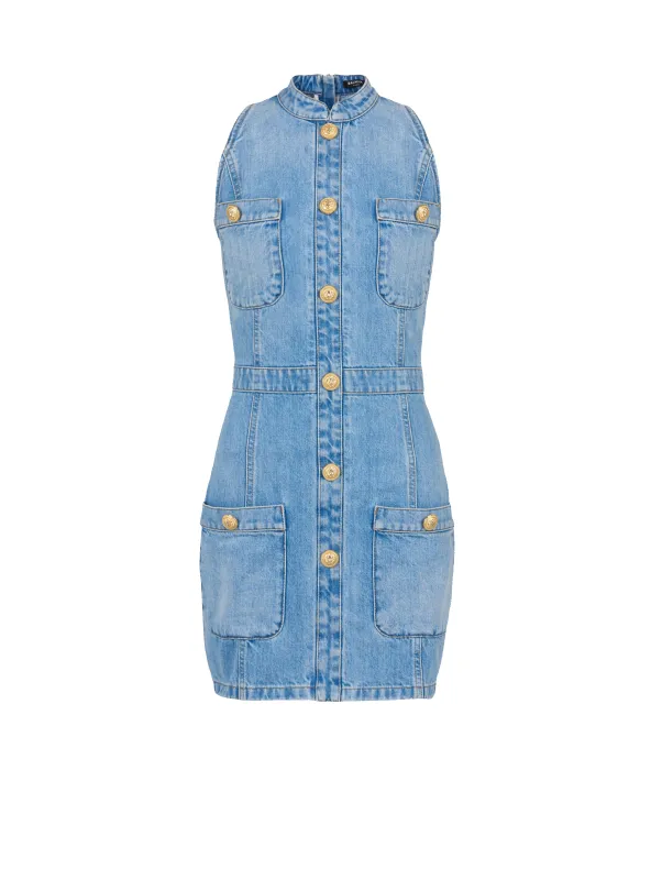 BALMAIN WOMEN'S LIGHT BLUE DENIM SLEEVELESS DRESS made by Balmain