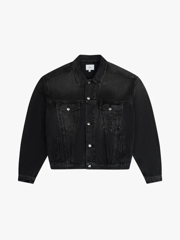 RHUDE WOMEN'S BLACK OVERSIZED DENIM TRUCKER JACKET made by Rhude