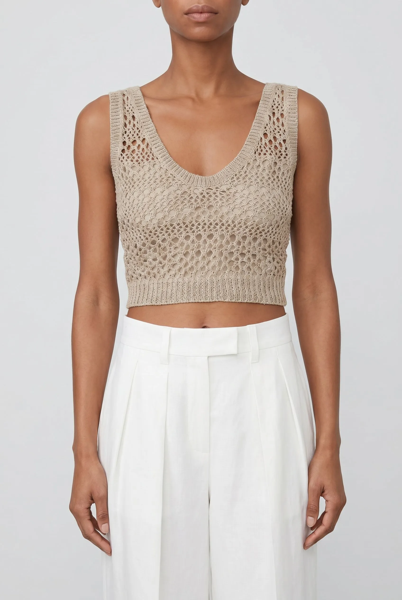 BRUNELLO CUCINELLI WOMEN'S BEIGE LINEN SILK KNIT SWEATER sold by Lord & Taylor