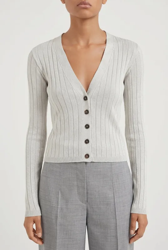 BRUNELLO CUCINELLI WOMEN'S LIGHT GREY SILK SWEATER made by Brunello Cucinelli