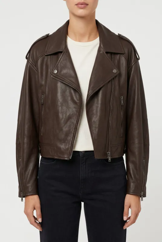BRUNELLO CUCINELLI WOMEN'S DARK BROWN LEATHER JACKET made by Brunello Cucinelli