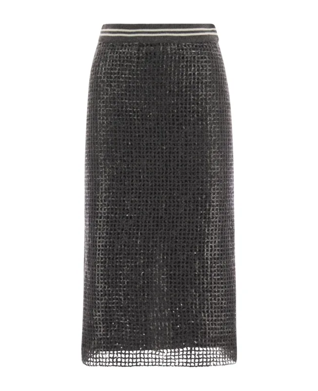 BRUNELLO CUCINELLI WOMEN'S DARK GREY TEXTURED SKIRT made by Brunello Cucinelli