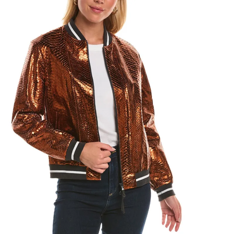 BRUNELLO CUCINELLI WOMEN'S COPPER LEATHER BOMBER JACKET made by Brunello Cucinelli