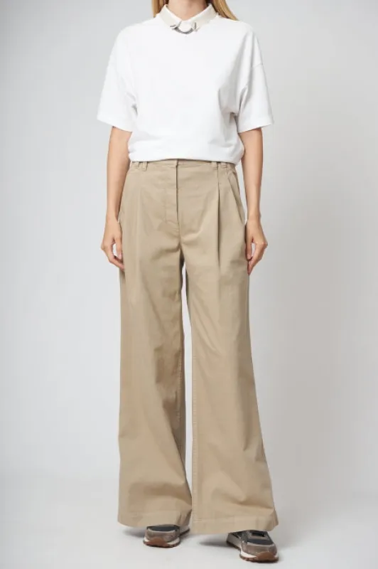 BRUNELLO CUCINELLI WOMEN'S BEIGE WIDE LEG TROUSERS made by Brunello Cucinelli
