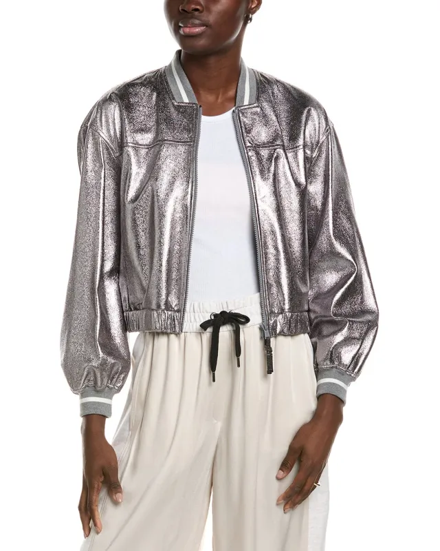 BRUNELLO CUCINELLI WOMEN'S METALLIC SILVER BOMBER JACKET made by Brunello Cucinelli