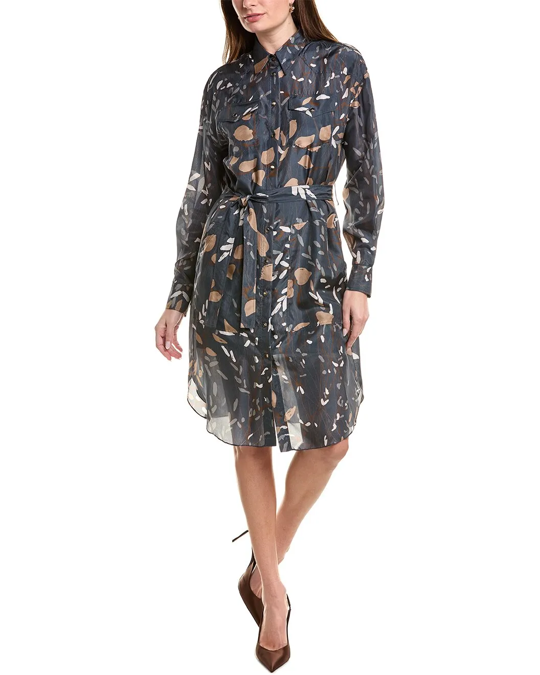 BRUNELLO CUCINELLI WOMEN'S BLUE SILK SHIRT DRESS sold by Lord & Taylor product image thumbnail 3