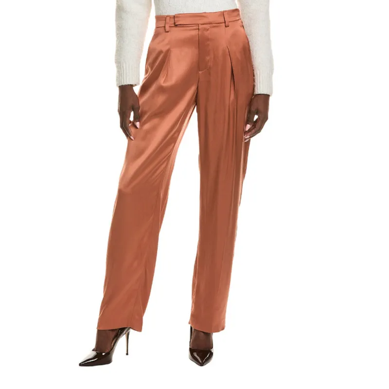 BRUNELLO CUCINELLI WOMEN'S RUST RELAXED SILK TROUSERS made by Brunello Cucinelli
