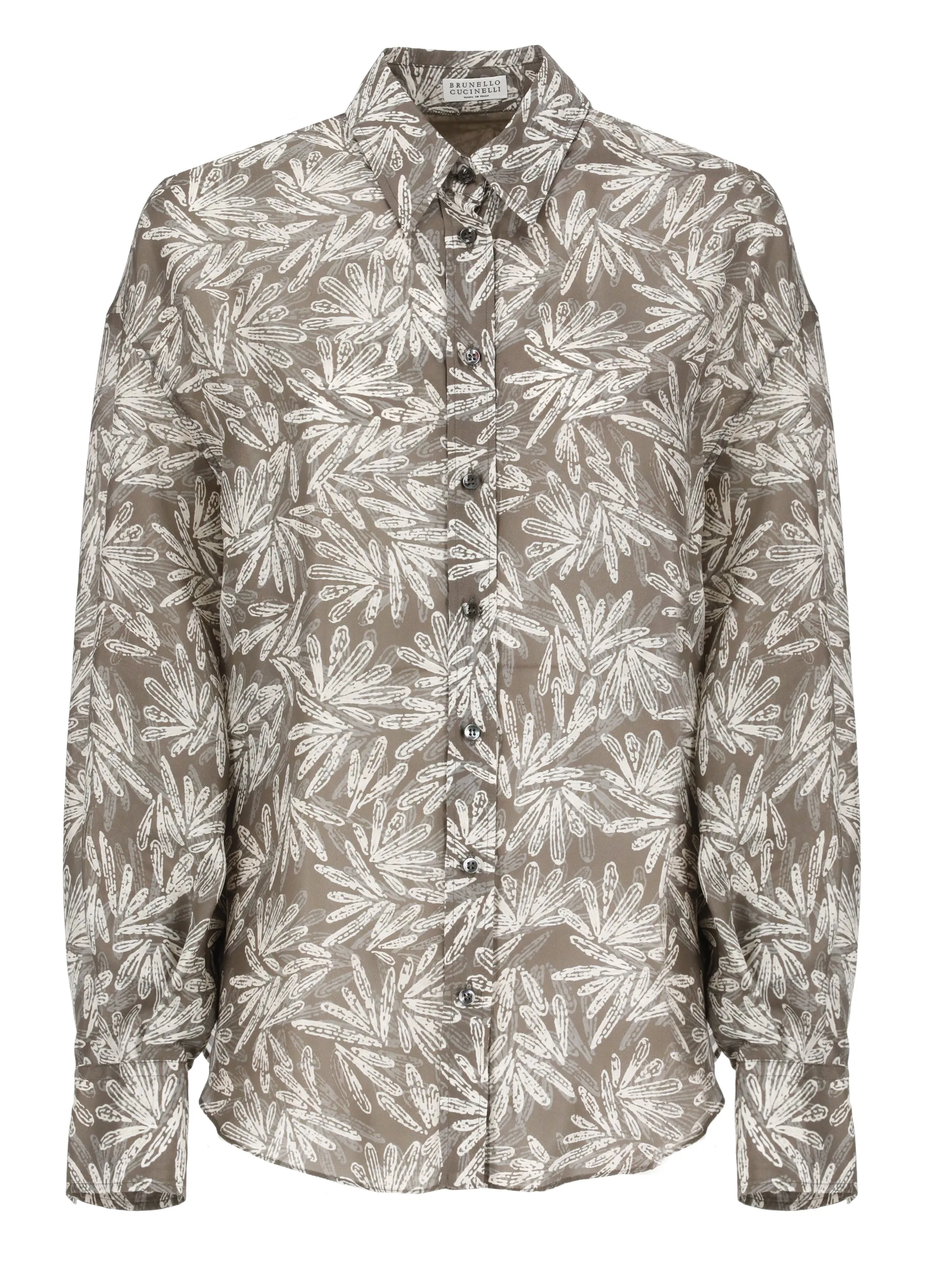 BRUNELLO CUCINELLI WOMEN'S BROWN SILK PATTERNED SHIRT sold by Lord & Taylor