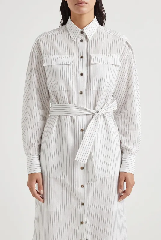 BRUNELLO CUCINELLI WOMEN'S WHITE STRIPED BELTED DRESS made by Brunello Cucinelli